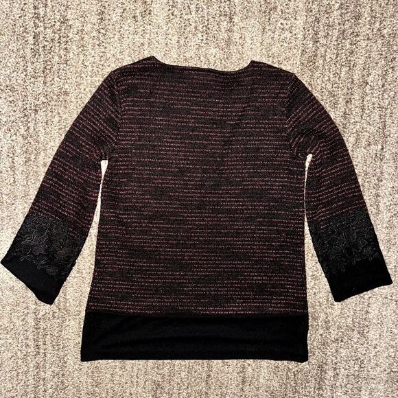 Karl Lagerfeld Paris Tweed Knit Lace Red Black Women's Sweater Top XS - Picture 10 of 11